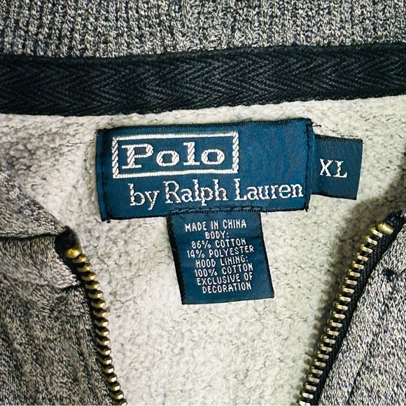 Vintage Y2K Polo Ralph Lauren Hoodie Mens XL Gray Pony Full Zip Sweatshirt BOXY! - Picture 2 of 7
